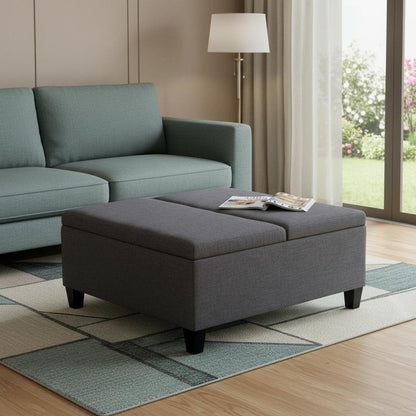 36" Slate Gray And Espresso Upholstery Ottoman With Storage HomeRoots