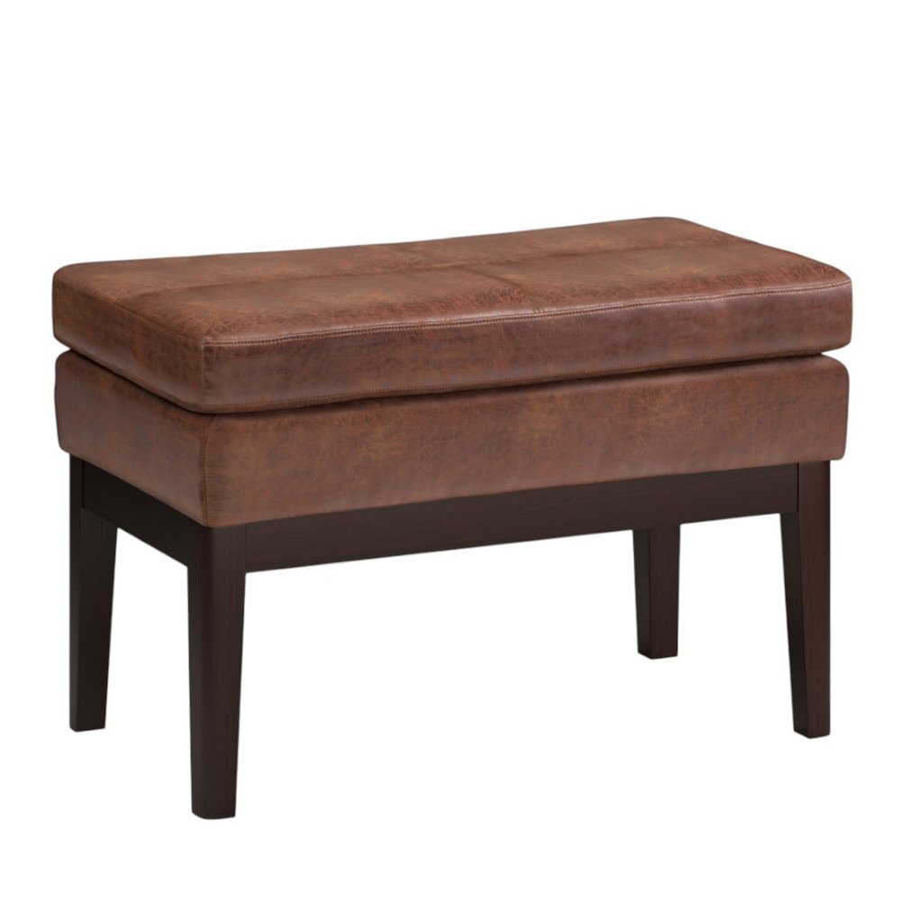 26" Black And Walnut Faux Leather Ottoman HomeRoots