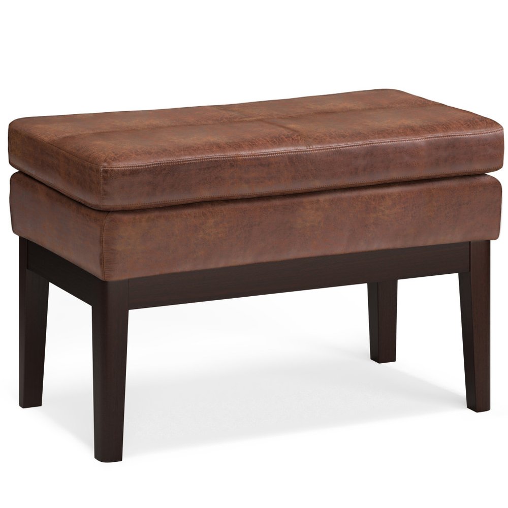 26" Black And Walnut Faux Leather Ottoman HomeRoots