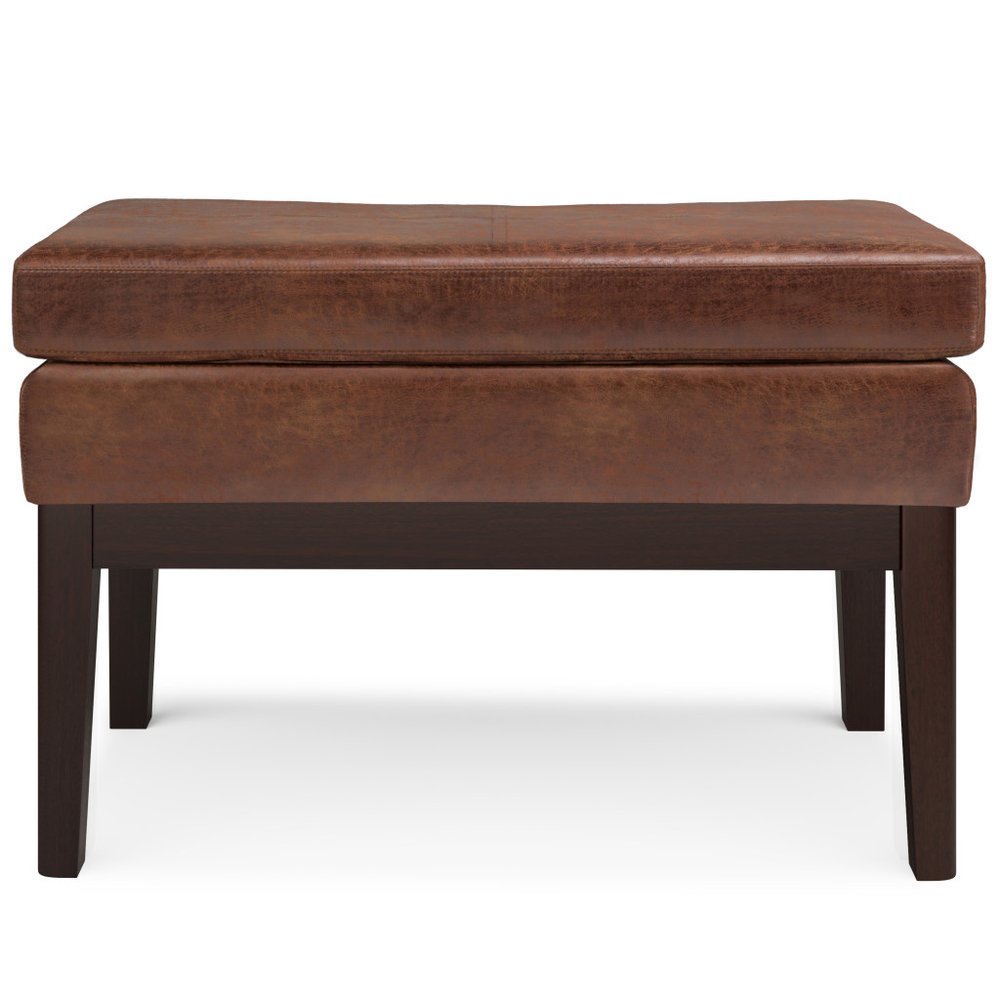 26" Black And Walnut Faux Leather Ottoman — view 8