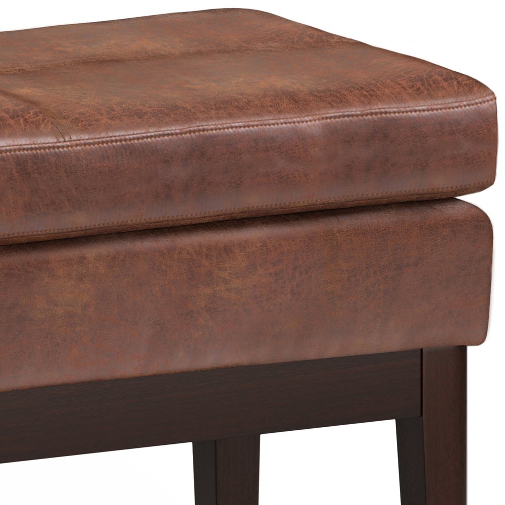26" Black And Walnut Faux Leather Ottoman — view 9