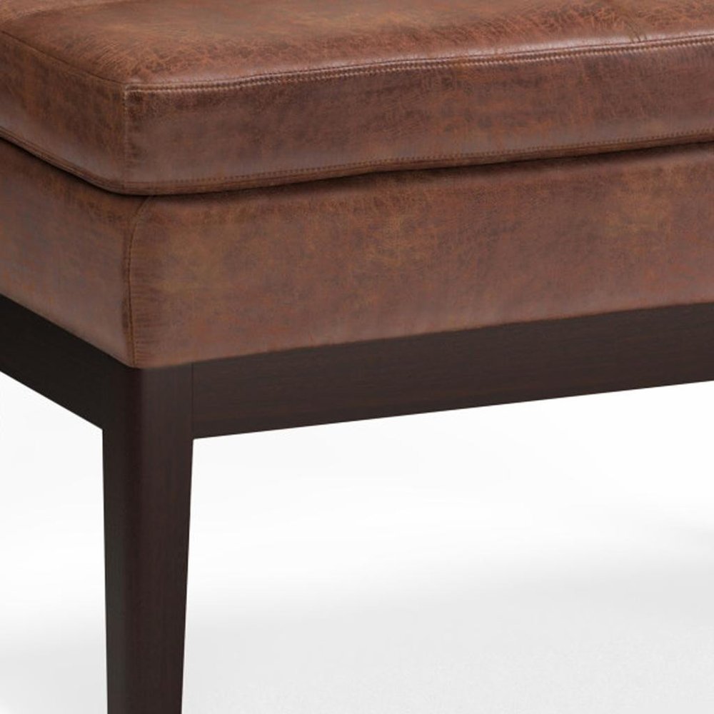 26" Black And Walnut Faux Leather Ottoman HomeRoots