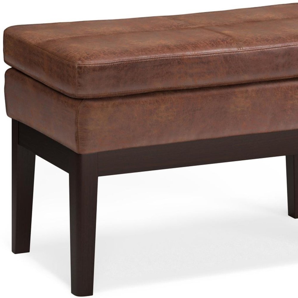26" Black And Walnut Faux Leather Ottoman HomeRoots