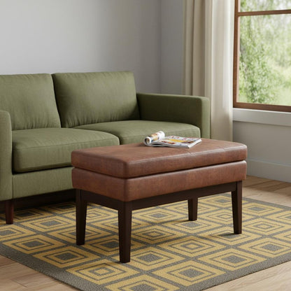 26" Black And Walnut Faux Leather Ottoman HomeRoots