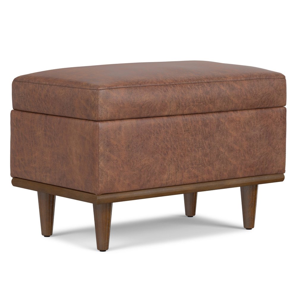 26" Chestnut And Walnut Faux Leather Ottoman With Storage — view 11