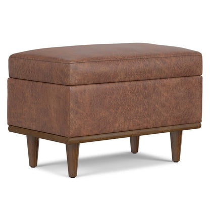 26" Chestnut And Walnut Faux Leather Ottoman With Storage HomeRoots