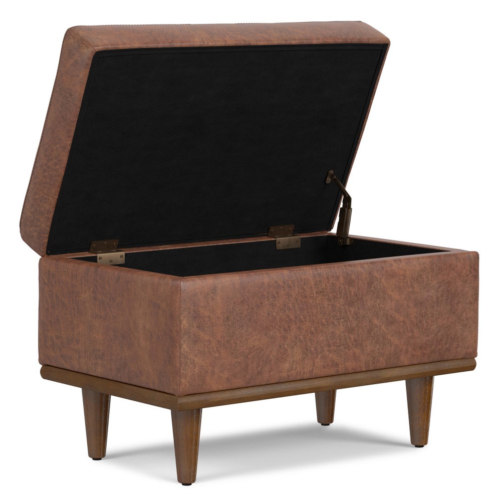 26" Chestnut And Walnut Faux Leather Ottoman With Storage HomeRoots