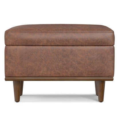 26" Brown And Walnut Faux Leather Ottoman With Storage