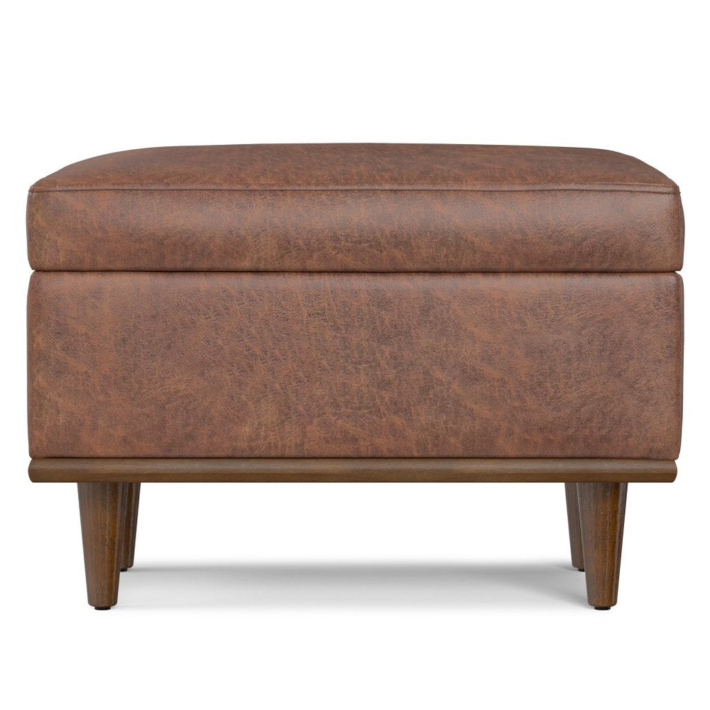 26" Chestnut And Walnut Faux Leather Ottoman With Storage HomeRoots