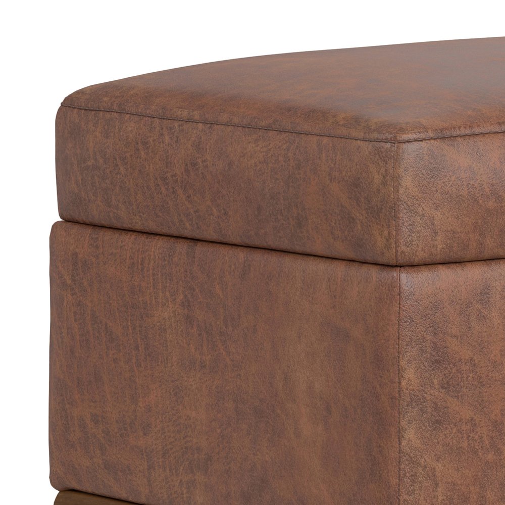 26" Chestnut And Walnut Faux Leather Ottoman With Storage HomeRoots
