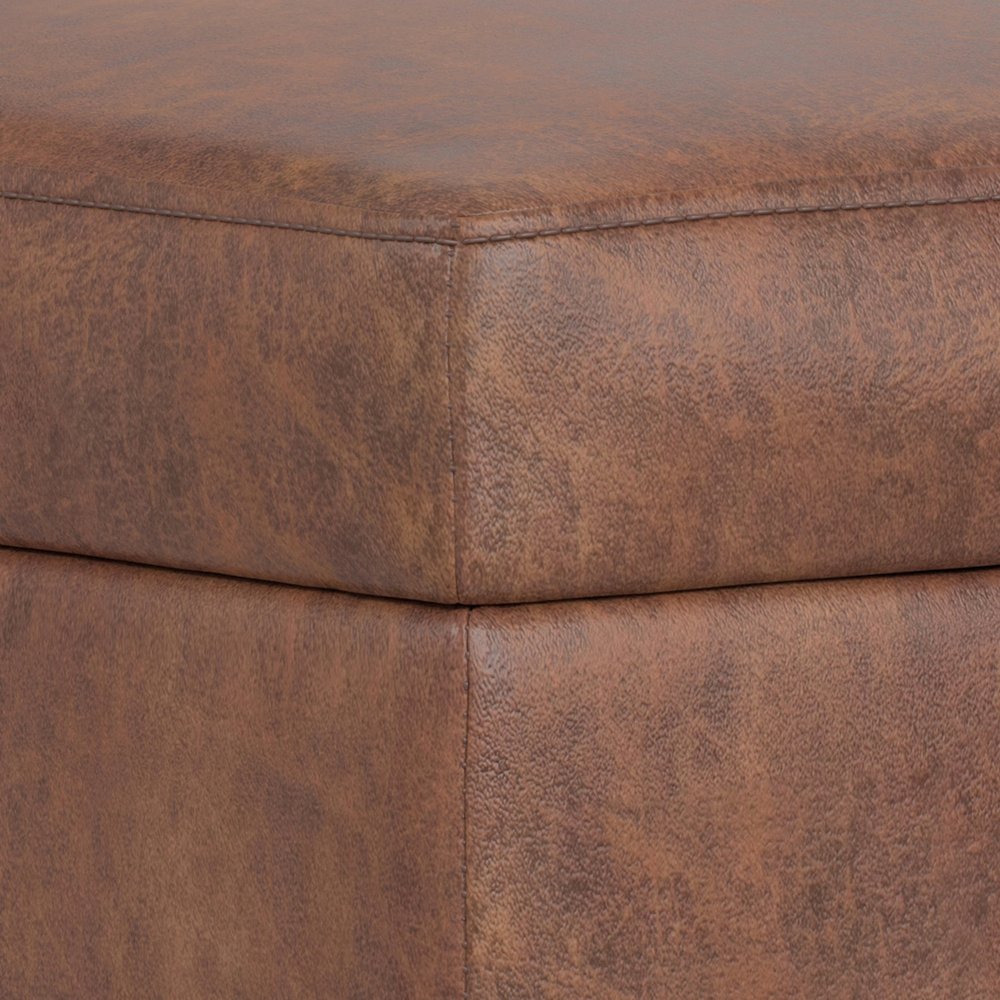 26" Brown And Walnut Faux Leather Ottoman With Storage — view 14