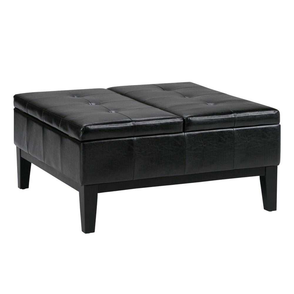 36" Black And Dark Brown Faux Leather Tufted Ottoman With Storage — view 7