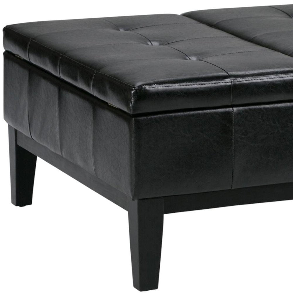 36" Black And Dark Brown Faux Leather Tufted Ottoman With Storage HomeRoots