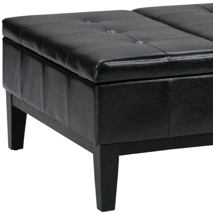 36" Black And Dark Brown Faux Leather Tufted Ottoman With Storage HomeRoots