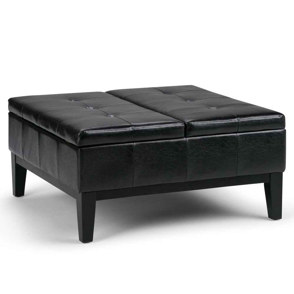 36" Black And Dark Brown Faux Leather Tufted Ottoman With Storage HomeRoots