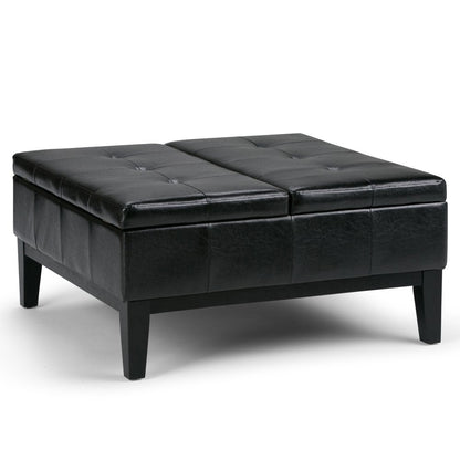 36" Black And Dark Brown Faux Leather Tufted Ottoman With Storage HomeRoots
