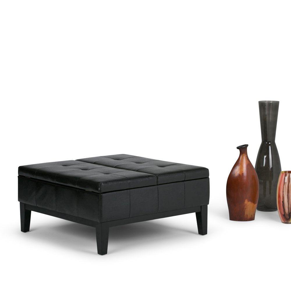 36" Black And Dark Brown Faux Leather Tufted Ottoman With Storage — view 2
