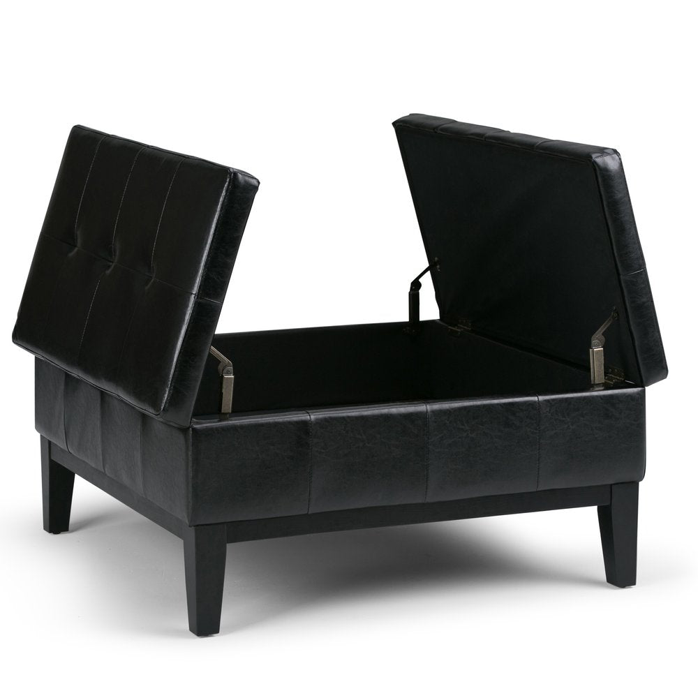 36" Black And Dark Brown Faux Leather Tufted Ottoman With Storage HomeRoots