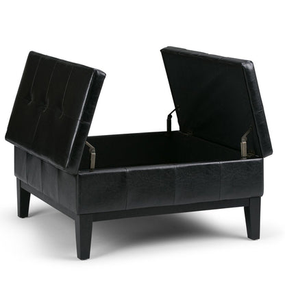 36" Black And Dark Brown Faux Leather Tufted Ottoman With Storage HomeRoots