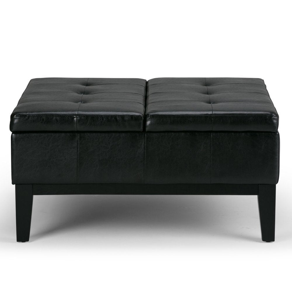 36" Black And Dark Brown Faux Leather Tufted Ottoman With Storage HomeRoots