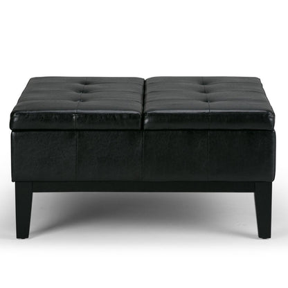 36" Black And Dark Brown Faux Leather Tufted Ottoman With Storage HomeRoots