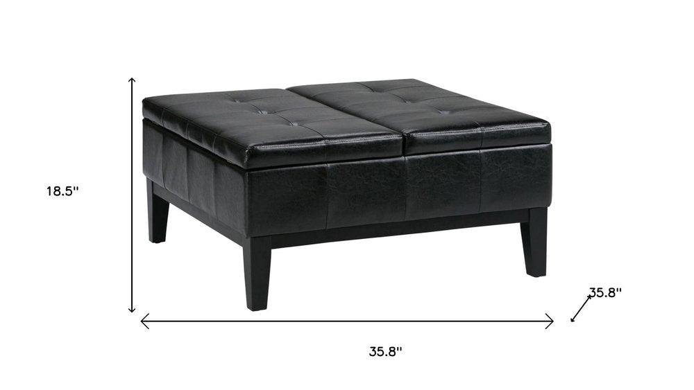 36" Black And Dark Brown Faux Leather Tufted Ottoman With Storage HomeRoots