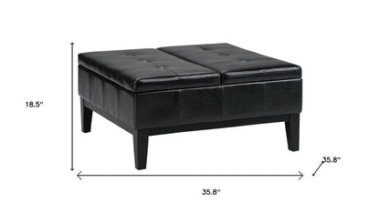 36" Black And Dark Brown Faux Leather Tufted Ottoman With Storage HomeRoots