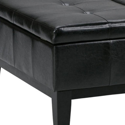 36" Black And Dark Brown Faux Leather Tufted Ottoman With Storage HomeRoots