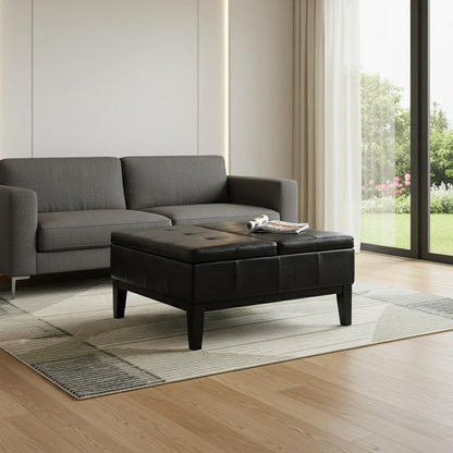 36" Black And Dark Brown Faux Leather Tufted Ottoman With Storage HomeRoots