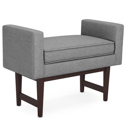 29" Teal Blue And Walnut Linen Ottoman HomeRoots