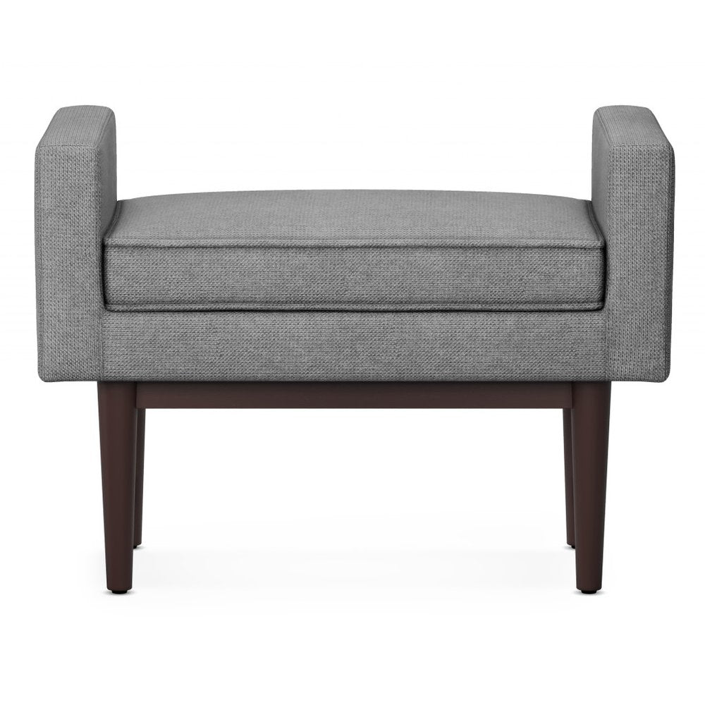 29" Teal Blue And Walnut Linen Ottoman HomeRoots