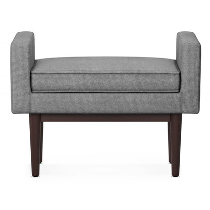 29" Teal Blue And Walnut Linen Ottoman HomeRoots