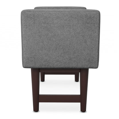 29" Teal Blue And Walnut Linen Ottoman HomeRoots