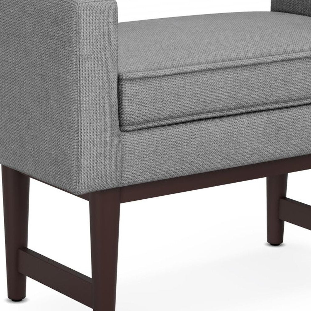29" Teal Blue And Walnut Linen Ottoman HomeRoots