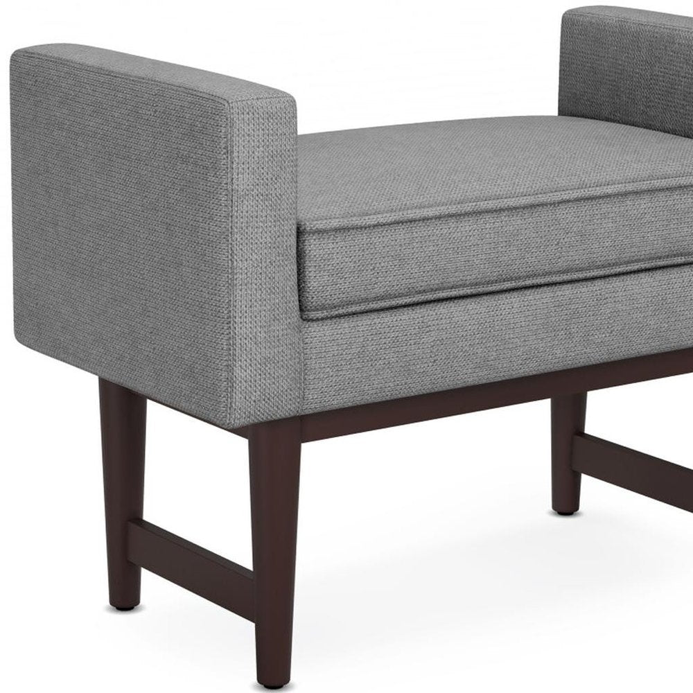 29" Teal Blue And Walnut Linen Ottoman HomeRoots