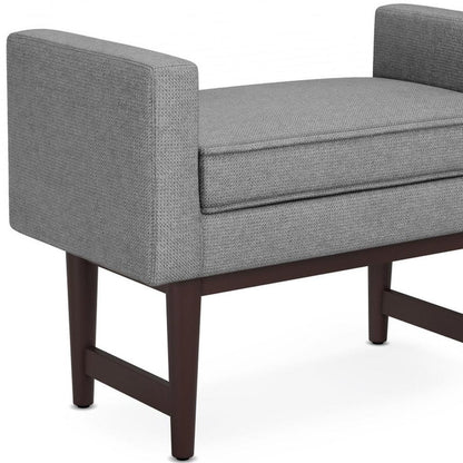 29" Teal Blue And Walnut Linen Ottoman HomeRoots