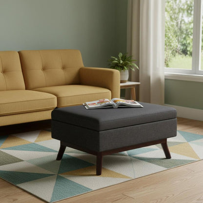 34" Natural And Brown Upholstery Ottoman With Storage HomeRoots