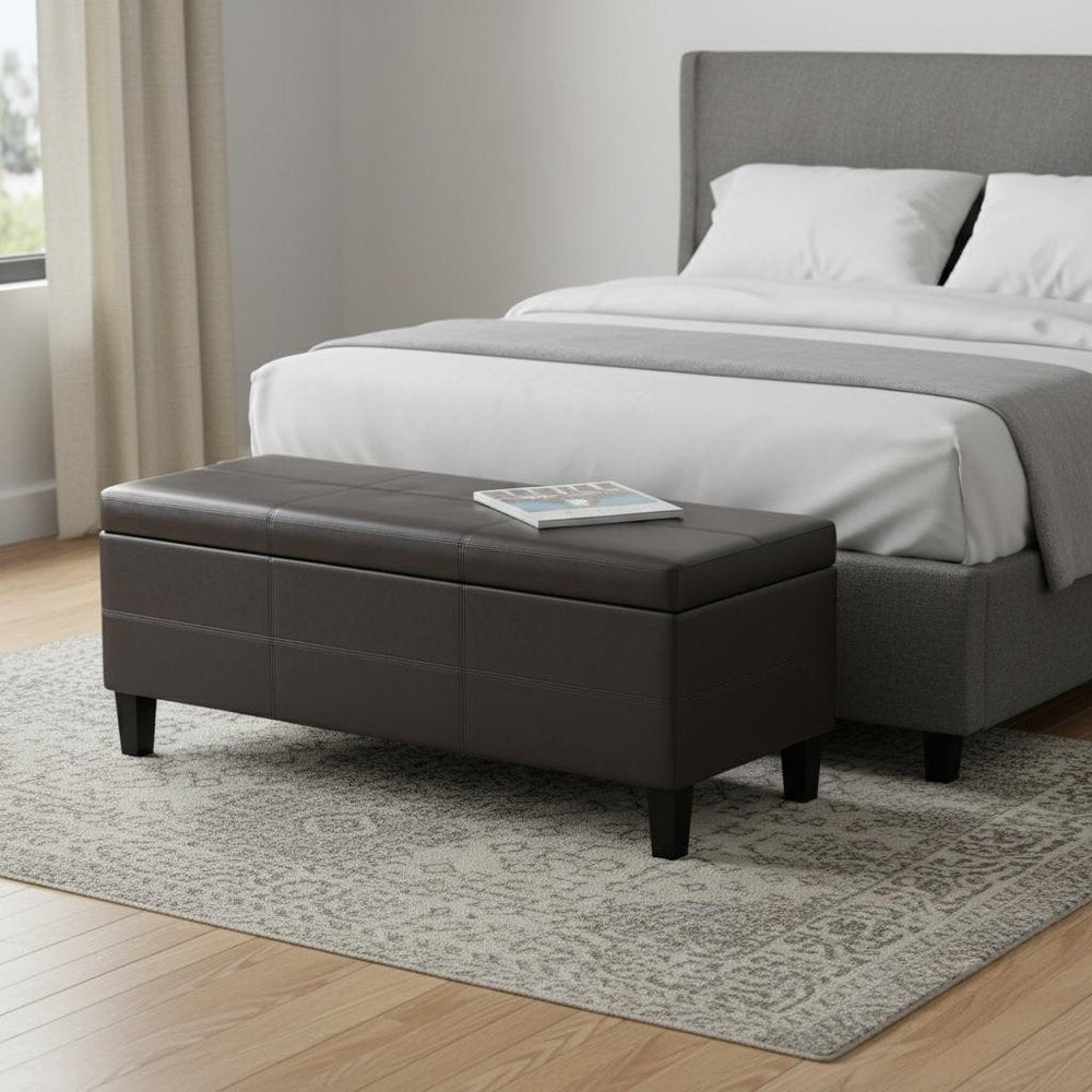 48" Brown And Dark Brown Faux Leather Ottoman With Storage HomeRoots