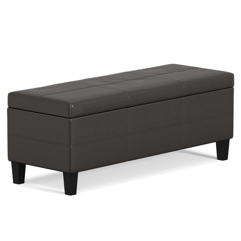 48" Brown And Dark Brown Faux Leather Ottoman With Storage HomeRoots