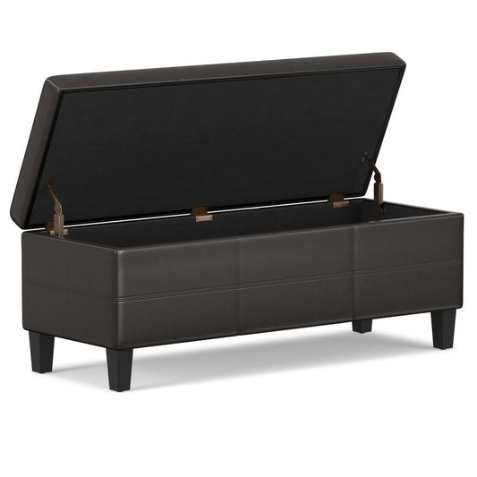 48" Brown And Dark Brown Faux Leather Ottoman With Storage