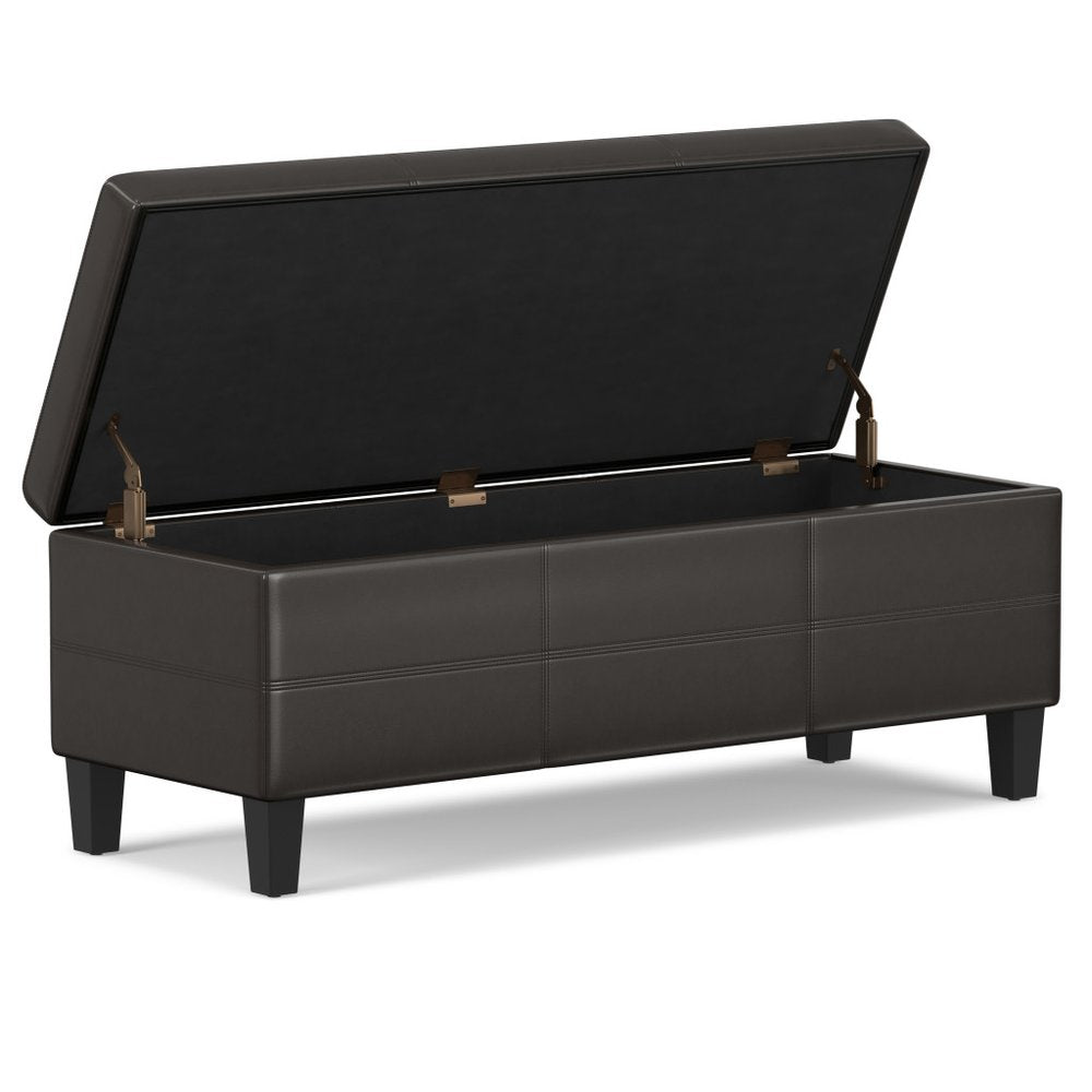 48" Brown And Dark Brown Faux Leather Ottoman With Storage HomeRoots