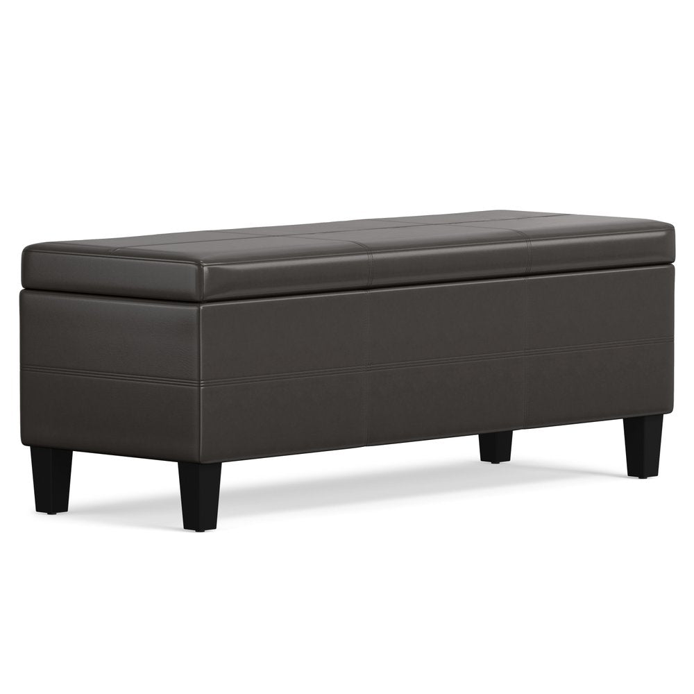 48" Brown And Dark Brown Faux Leather Ottoman With Storage HomeRoots