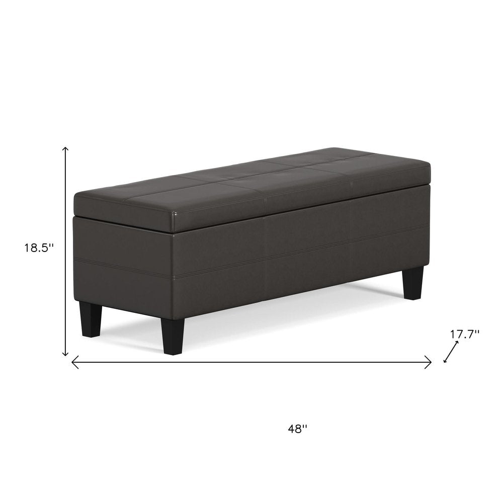 48" Brown And Dark Brown Faux Leather Ottoman With Storage HomeRoots