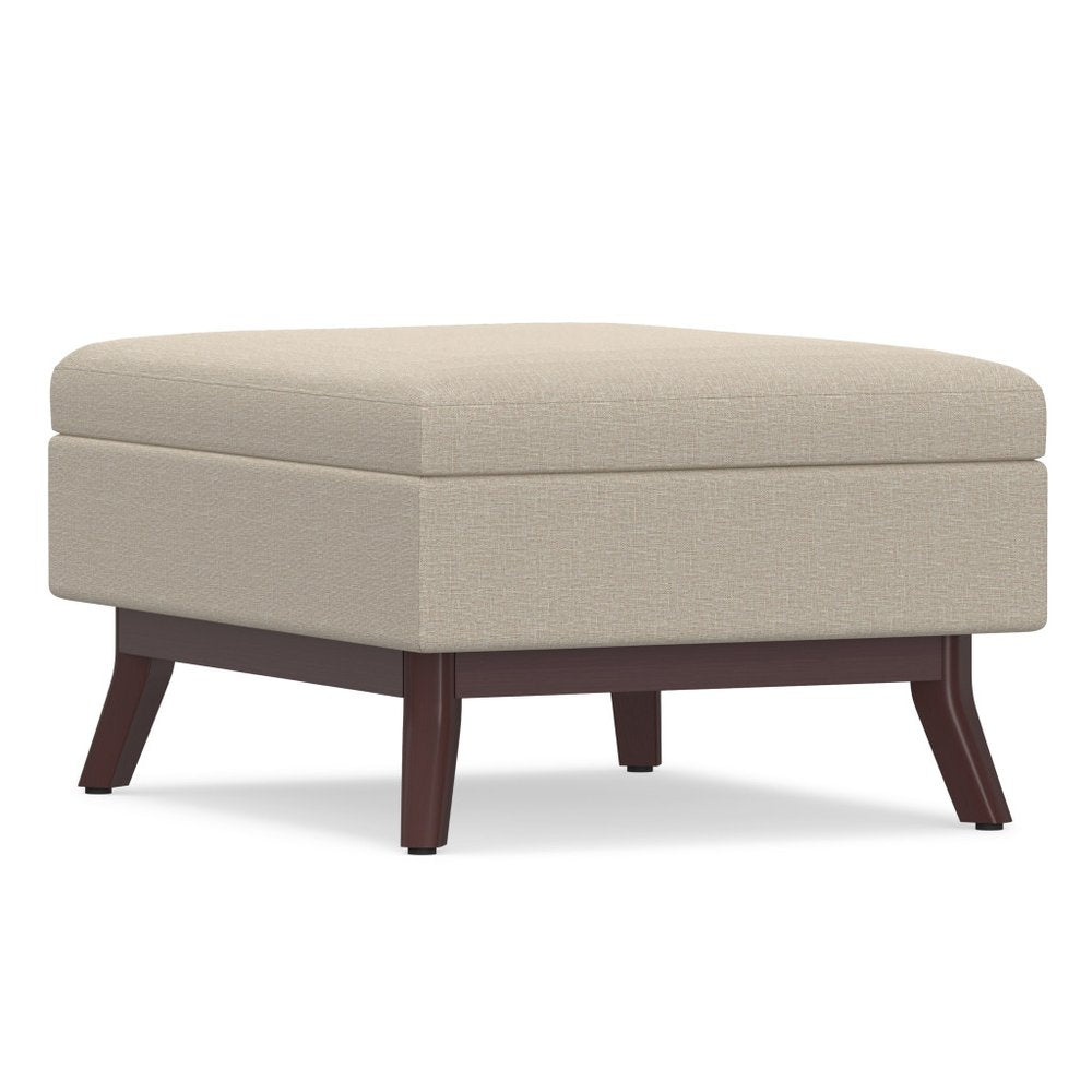 34" Natural And Brown Upholstery Ottoman With Storage HomeRoots