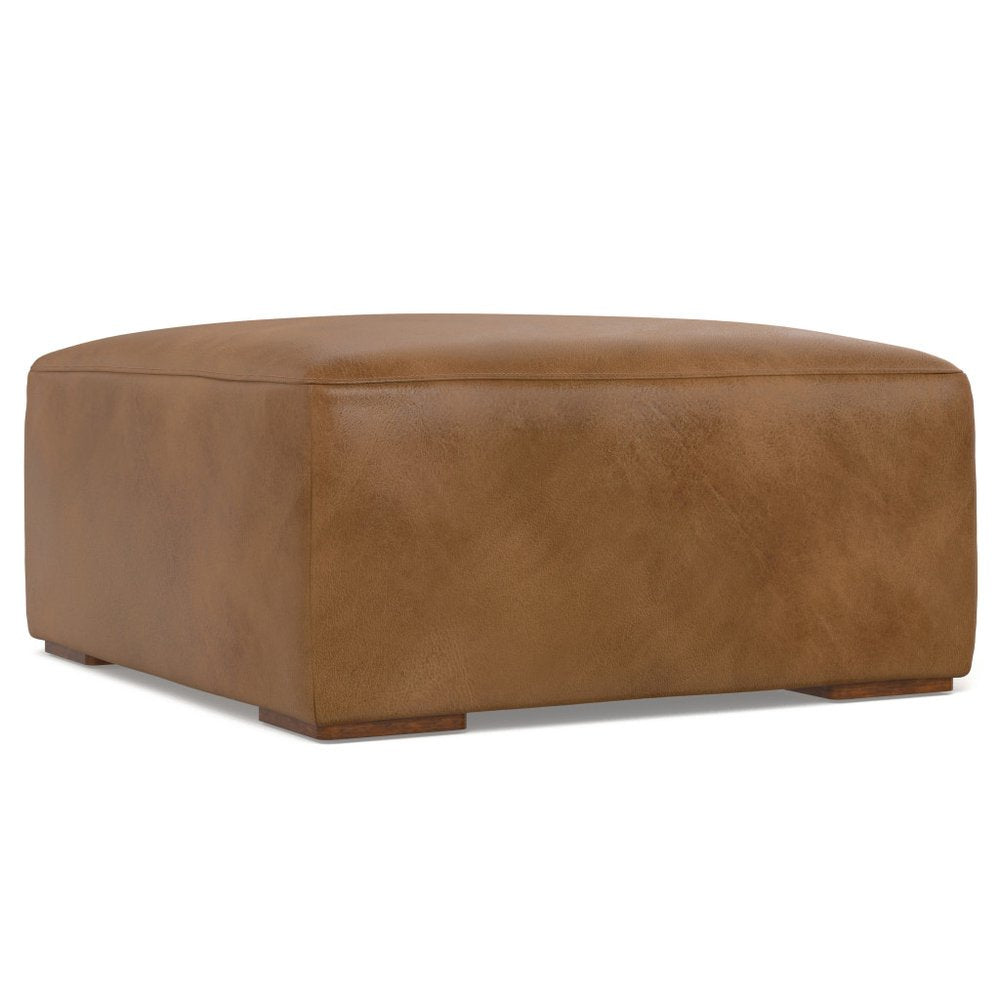 34" Sienna and Brown Leather Ottoman HomeRoots
