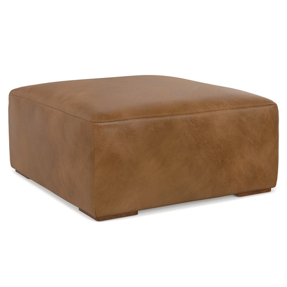 34" Sienna and Brown Leather Ottoman — view 13