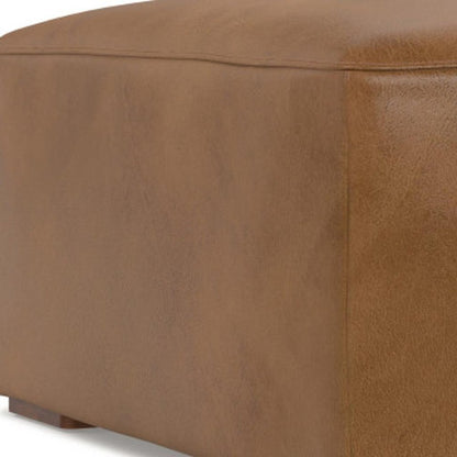34" Sienna and Brown Leather Ottoman HomeRoots