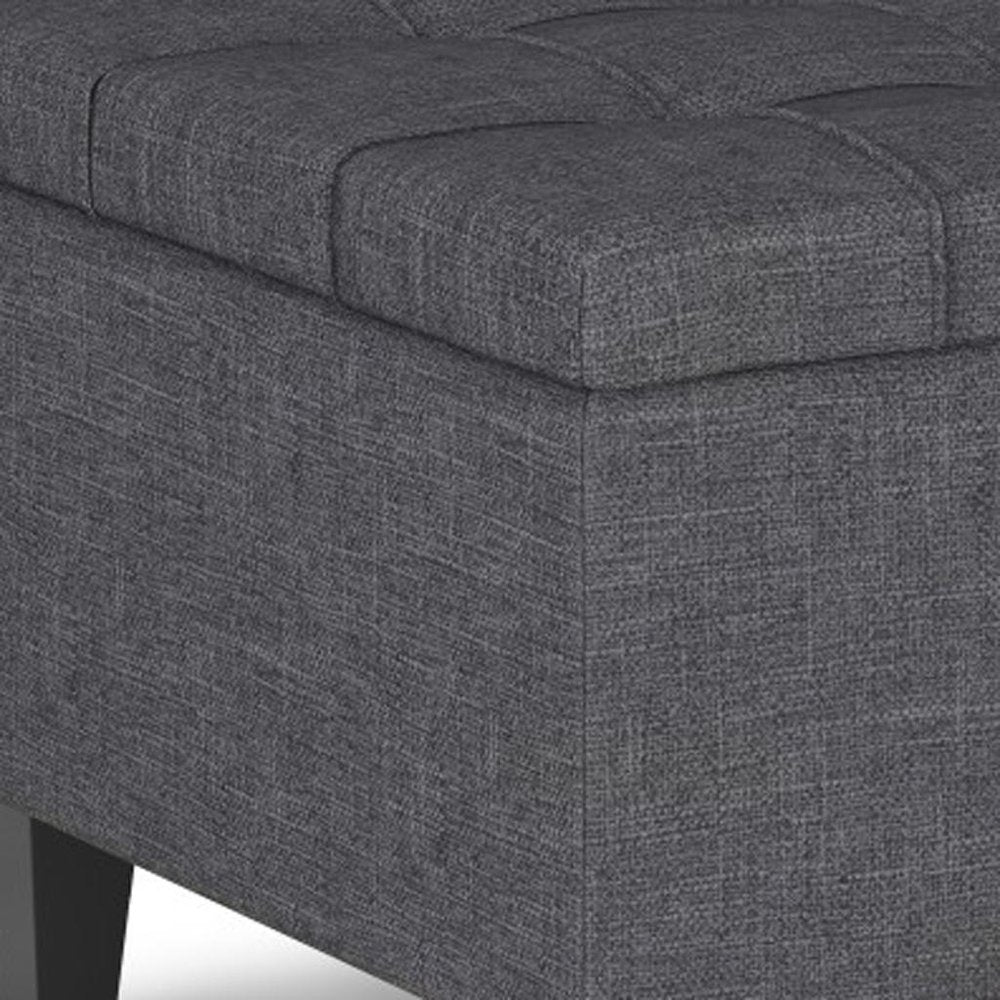 34" Gray and Dark Brown Linen Tufted Cocktail Ottoman With Storage HomeRoots