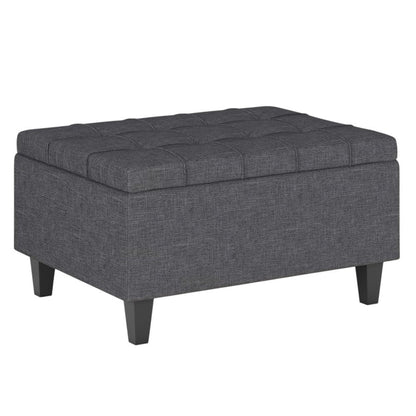 34" Gray and Dark Brown Linen Tufted Cocktail Ottoman With Storage HomeRoots