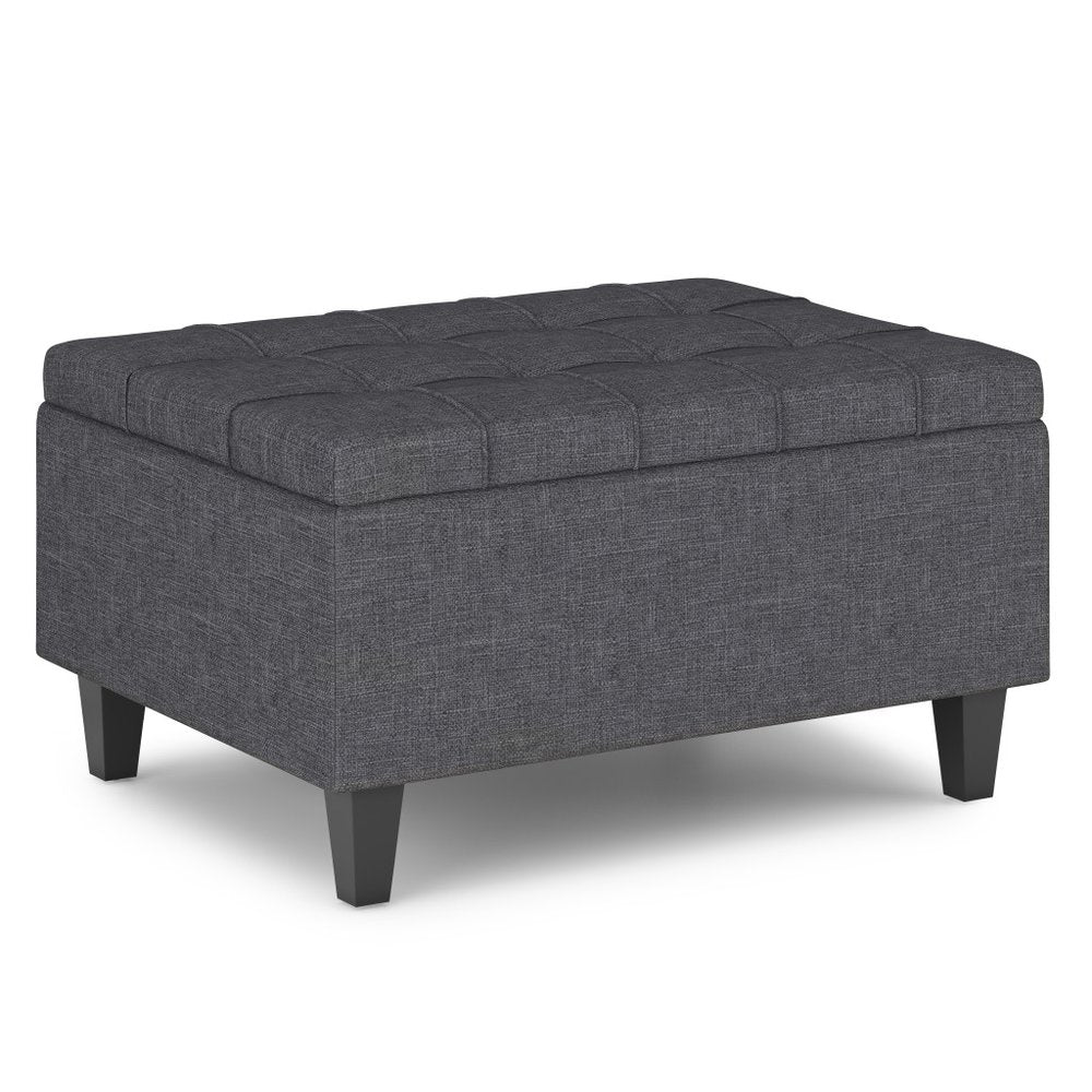 34" Gray and Dark Brown Linen Tufted Cocktail Ottoman With Storage HomeRoots
